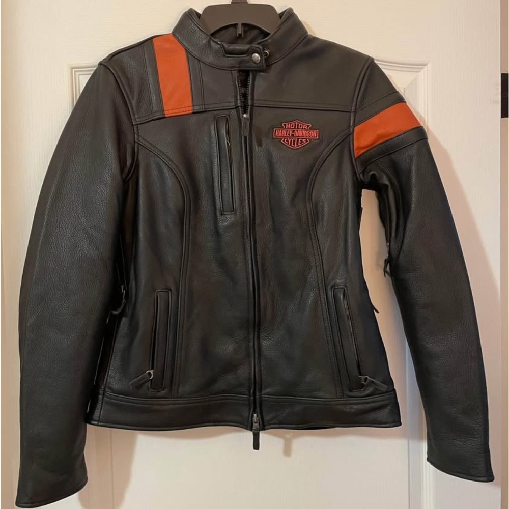 Harley-Davidson Women's Black and Orange Leather Jacket
